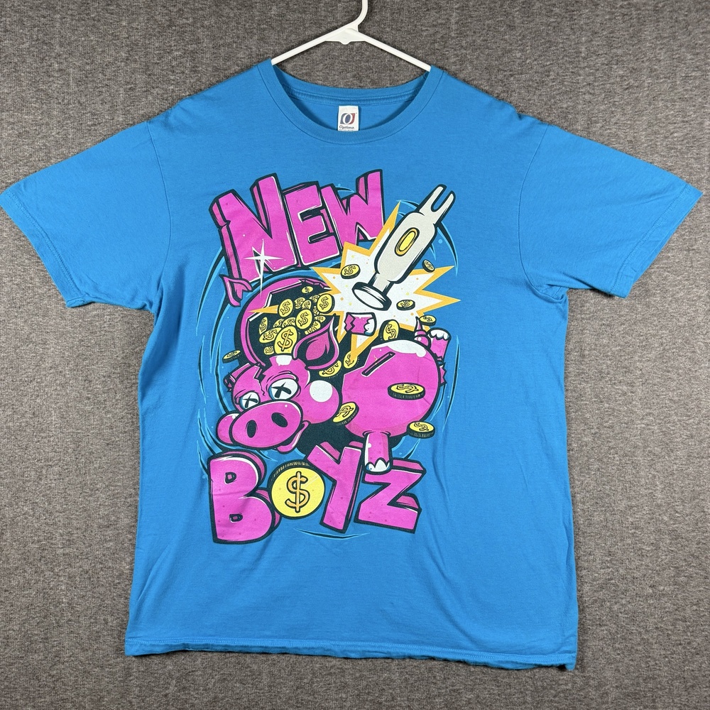 Y2K New Boyz T Shirt Mens Large  Blue Pink Piggy Bank Rap Hip Hop Graphic VTG